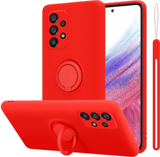 Ensemble de coques en silicone rouge avec anneau, y compris téléphone avec écran.