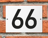 Huisnummerbord wit - Nummer 66 - standaard - 16 x 12 cm - schroeven - naambord - nummerbord - voordeur