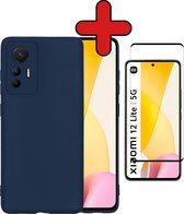 Hoesje Geschikt voor Xiaomi 12 Lite Hoesje Siliconen Case Hoes Met Screenprotector - Hoes Geschikt voor Xiaomi 12 Lite Hoes Cover Case - Donkerblauw