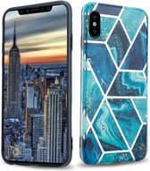 Cadorabo Hoesje voor Apple iPhone X / XS in Blauwe Golf Marmer No. 13 - Beschermhoes gemaakt van TPU siliconen Case Cover met mozaïek motief