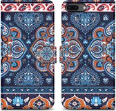 Cadorabo Hoesje geschikt voor Apple iPhone 7 PLUS / 7S PLUS / 8 PLUS - Design Blauwe Mandala No. 1 - Beschermhoes Case Cover met magnetische sluiting, standaardfunctie en kaartvakje