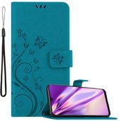 Cadorabo Hoesje voor Samsung Galaxy A50 4G / A50s / A30s in BLOEMEN BLAUW - Beschermhoes in bloemmotief met magnetische sluiting, standfunctie en kaartsleuven Book Case Cover Etui