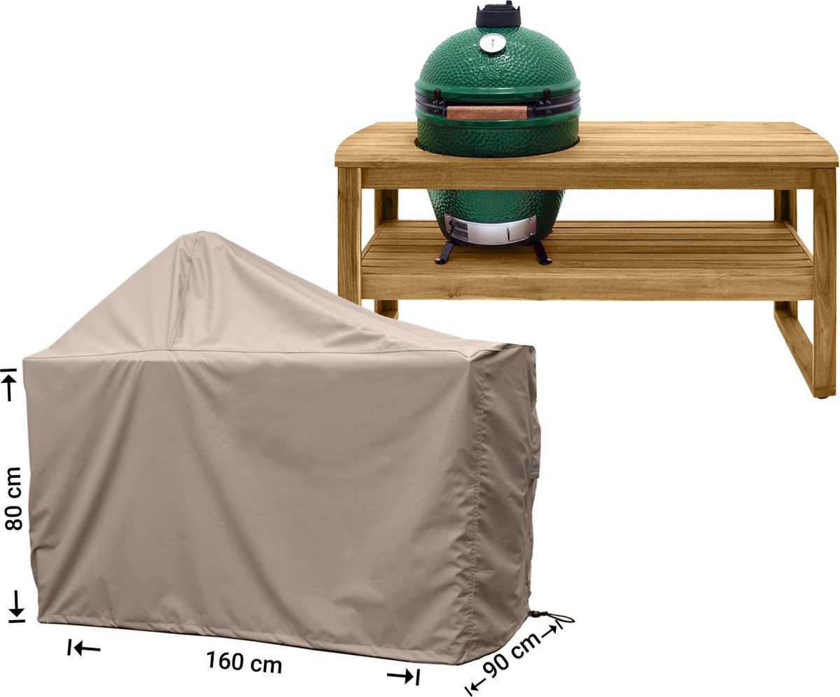 Raffles Covers Big Green Egg / Kamado hoes - 160 x 90 H: 140 cm - RBGE160 - Waterdicht - Ademend - UV-bestendig - Elastisch rijgkoord - Big Green Egg / Kamado Accessoires - Hoes voor BBQ + Tafel Taupe