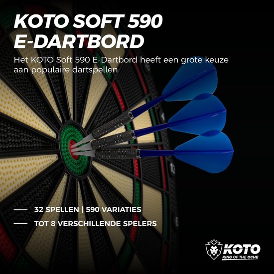 KOTO Soft 590, Elektronisch Dartbord, Dartbord met Softtip Darts, E-Darts Multiplayer, 32 spellen en meer dan 590 variaties, Professioneel Elektronisch Dartspel, DartSet. van KOTO — afbeelding 3