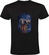 Astronaut luistert muziek Heren T-shirt | dj | play | music | muziek luisteren | radio | bandje | geluid | Zwart