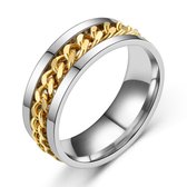 Fidget Ring Zilver - Goud (Maat 68 - 21 mm - 21.5 mm) - Anxiety Ring - Angst Ring - Biker Ring - Stress Ring Heren / Dames - Spinning Ring - Draai Ring - Zilver Roestvrij Staal - Spinner Ring