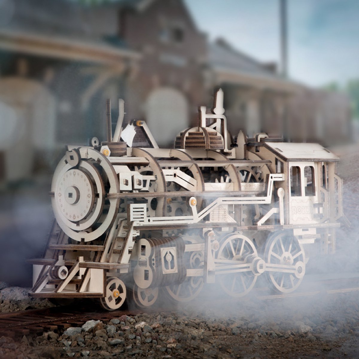 Robotime modelbouwpakket Locomotief hout 370mmx185mmx120mm - Naturel kleur — afbeelding 11