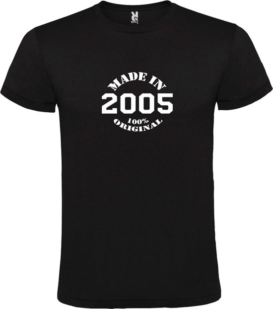 Zwart T-Shirt met “Made in 2005 / 100% Original “ Afbeelding Wit Size XXXL
