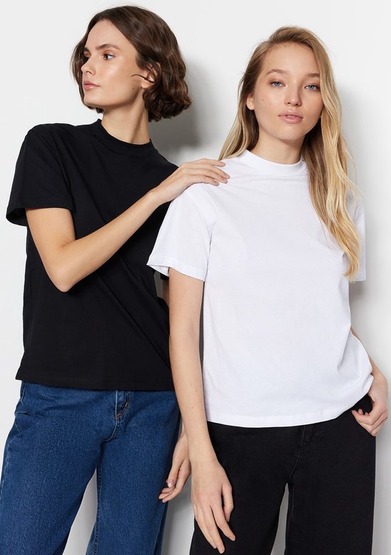 Trendyol TWOSS20TS1500 Volwassenen Vrouwen T-shirt 2 pack - Wit - XS