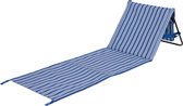 Strand Ligbed Campart BE-0421 - Stretcher en Stoel Inklapbaar - Strandmat met verstelbare rugleuning - Met afneembaar hoofdkussen - Blauw Wit