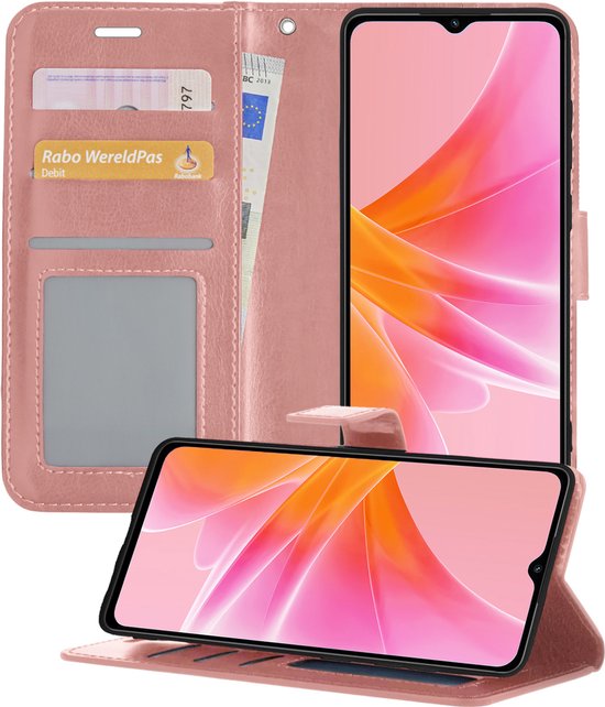 OPPO A57s Case Book Case Cover Wallet Cover - OPPO A57s Case Bookcase Cover - Rose Goud