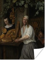 Bakker Arent Oostwaard en zijn vrouw Catharina Keizerswaard - Schilderij van Jan Steen Poster 30x40 cm - klein - Foto print op Poster (wanddecoratie woonkamer / slaapkamer)