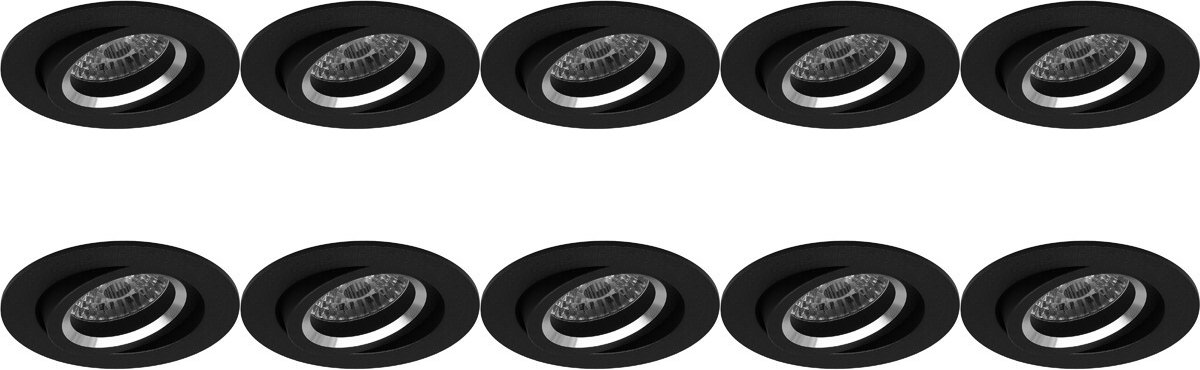 Spot Armatuur 10 Pack - Pragmi Aerony Pro - GU10 Inbouwspot - Rond - Zwart - Aluminium - Kantelbaar - Ø82mm