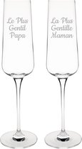 Champagneglas gegraveerd - 27cl - Le Plus Gentil Papa & La Plus Gentille Maman