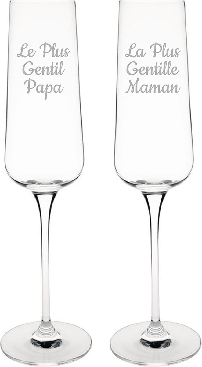 Champagneglas gegraveerd - 27cl - Le Plus Gentil Papa & La Plus Gentille Maman