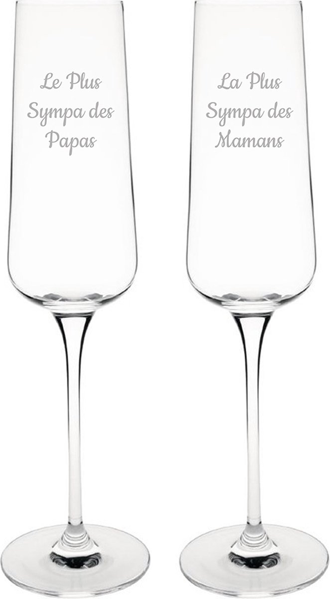 Champagneglas gegraveerd - 27cl - Le Plus Sympa des Papas & La Plus Sympa des Mamans