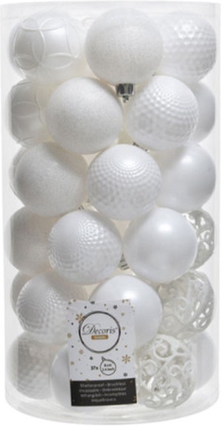 Mix de Boules de Noël (60 mm) 37 pièces blanc d'hiver