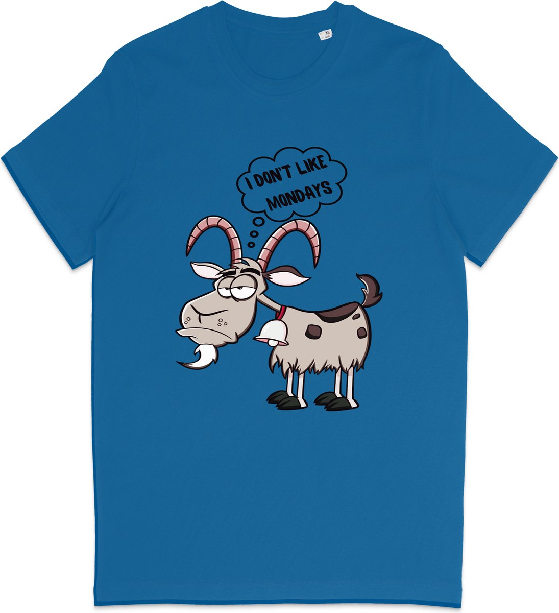 T Shirt Heren - Dames T Shirt - Cartoon Geit - Ik Hou Niet Van Maandagen - Donker Blauw - L