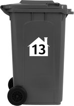 Containerstickers Huisnummer "13" - 25x21,5cm - Wit Huis met Zwart Nummer - Set van 4 dezelfde Vinyl Stickers - Klikostickers