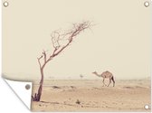 Muurdecoratie buiten Kameel wandelt over woestijnweg in Dubai - 160x120 cm - Tuindoek - Buitenposter