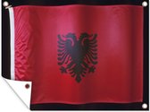 Muurdecoratie buiten De vlag van Albanië op een zwarte achtergrond - 160x120 cm - Tuindoek - Buitenposter