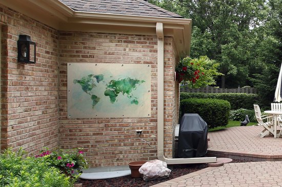 Affiche de jardin Wereldkaart - Aquarelle - Vert - 120x80 cm - Jardin