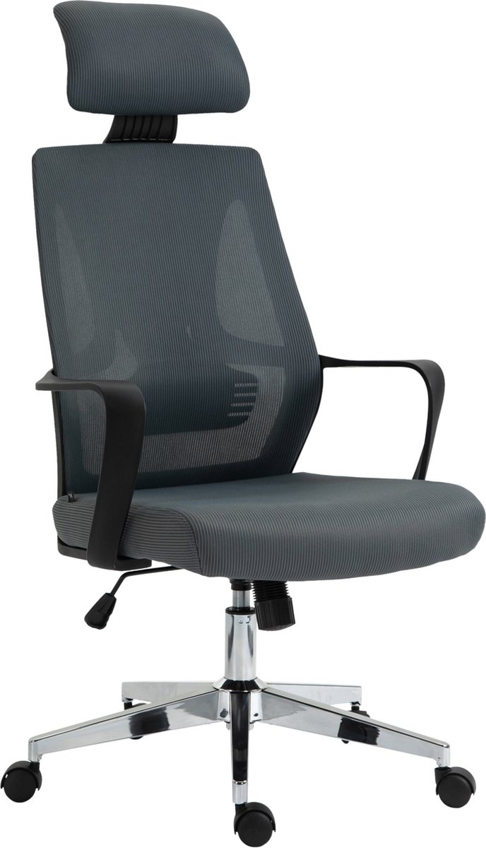 CLP Kanab Bureaustoel - Met hoofdsteun - Ergonomisch - Voor volwassenen - Mesh - grijs