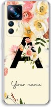 Gepersonaliseerd - Case Company® - Hoesje geschikt voor Xiaomi 12T hoesje - Flirty Flowers Monogram - Soft Cover Telefoonhoesje - Bescherming aan alle Kanten en Schermrand