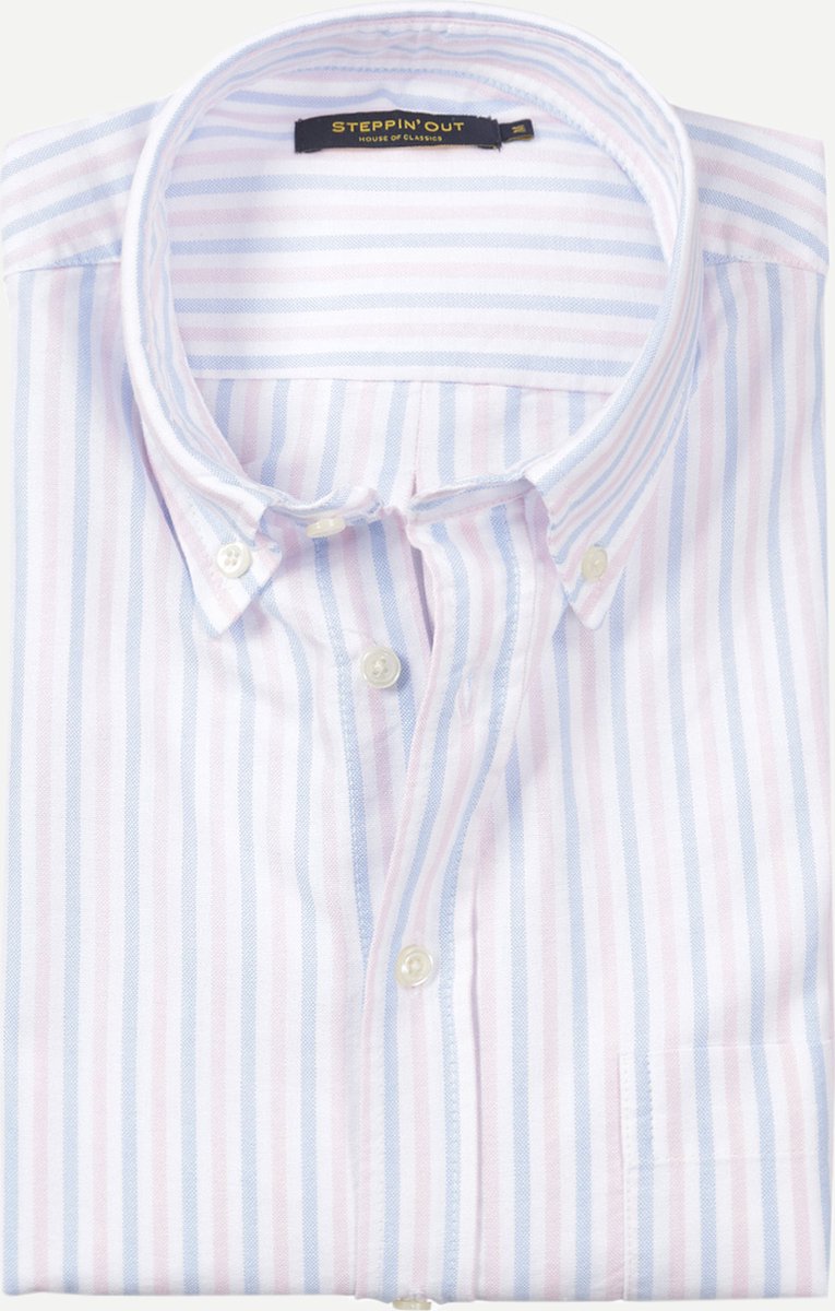 Steppin' Out Lente/Zomer 2023 Oxford Two Tone Stripe Shirt Mannen - Regular fit - Katoen - Roze (L)