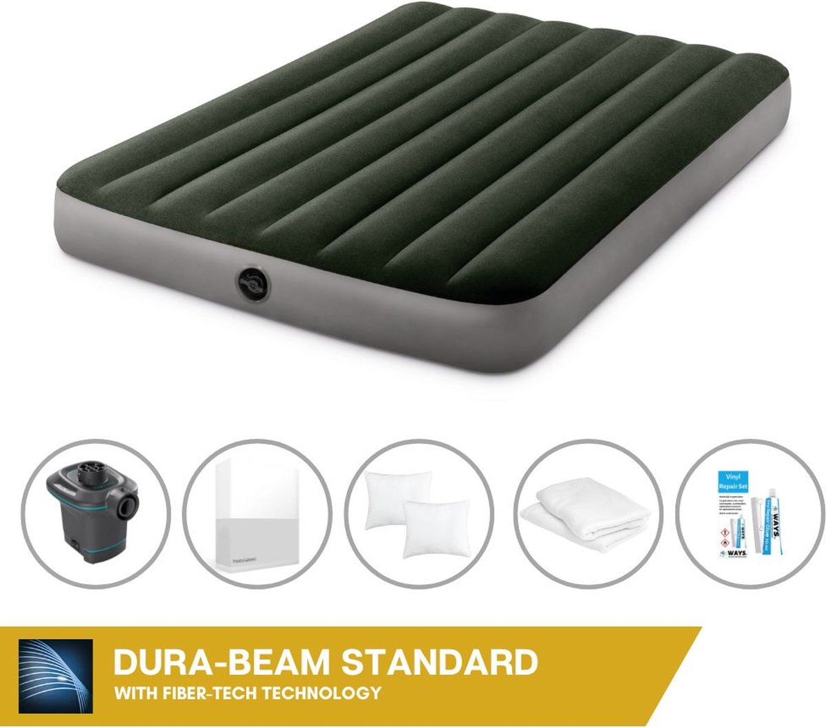 Intex Luchtbed - Twijfelaar - 137 x 191 x 25 cm - Groen - Inclusief Pomp - Hoeslaken - Kussen - Kussenbeschermer en Reparatieset