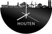 Skyline Klok Houten Zwart Glanzend - Ø 40 cm - Stil uurwerk - Wanddecoratie - Meer steden beschikbaar - Woonkamer idee - Woondecoratie - City Art - Steden kunst - Cadeau voor hem - Cadeau voor haar - Jubileum - Trouwerij - Housewarming -