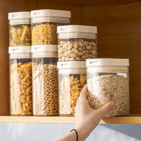 Bocaux de conservation Krumble - Set de 4 - 1300 ml - Conservation des Aliments - Bocaux de Conservation - Couvercle Hermétique - Boîtes de Bidons alimentaires - Boîte Fraîcheur - Passe au Lave-Vaisselle - Plastique - Transparent - Beige