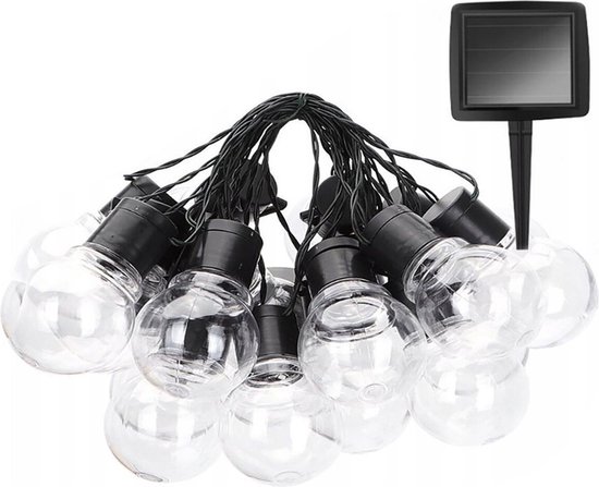 LED Lichtsnoer met Zonne-energie - Dag en Nacht Sensor - Warm Wit 3000K - 3.35 Meter - 10 LED's - Waterdicht IP44