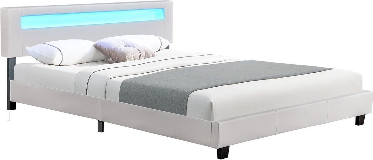 Gestoffeerd bed Paris - 160 x 200 cm - Wit - LED Verlichting