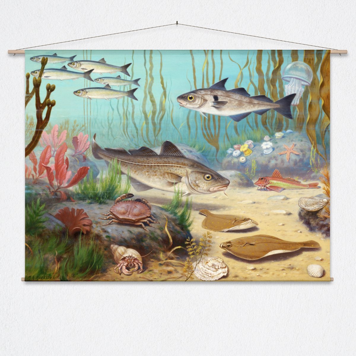 wallchart unlimited Wandkleed In de Noordzee van M.A. Koekkoek - XL: Landscape 175 x 130 cm groen