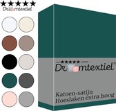 Droomtextiel Katoen - Satijnen Hoeslaken Donker Groen Lits-Jumeaux - 160x200 cm - Hoogwaardige Kwaliteit - Super Zacht - Hoge Hoek -