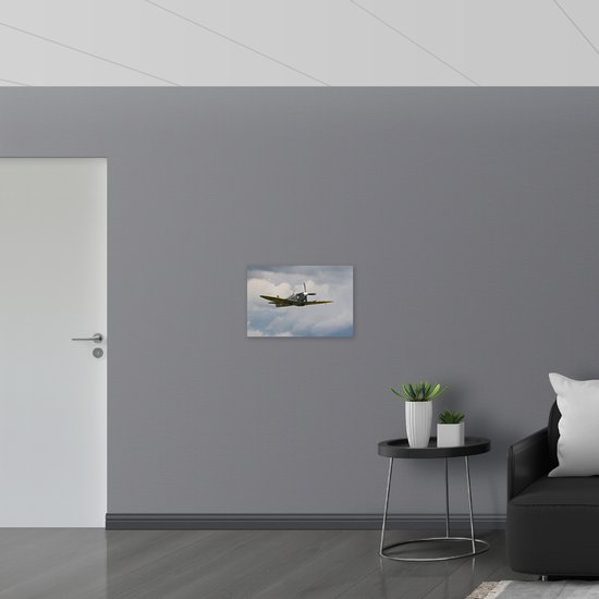WallClassics - Toile - Avion Grijs avec Ailes Jaunes - 60x40 cm Tableau sur Toile Peinture (Décoration murale sur Toile)