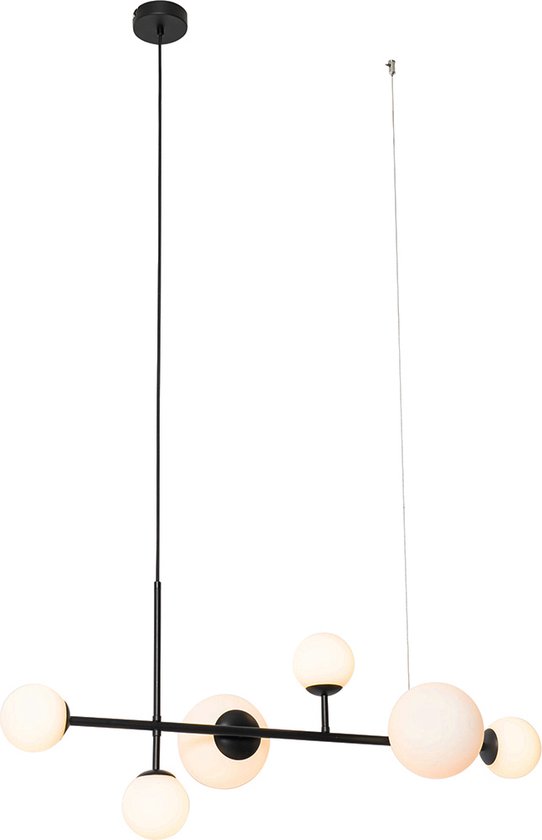 QAZQA monaco - Moderne Hanglamp eettafel voor boven de eettafel | in eetkamer - 6 lichts - L 91 cm - Zwart - Woonkamer | Slaapkamer | Keuken