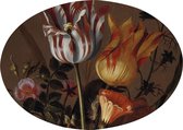 Art for the Home | Stilleven met Bloemen - Canvas Ovaal - 50x70 cm