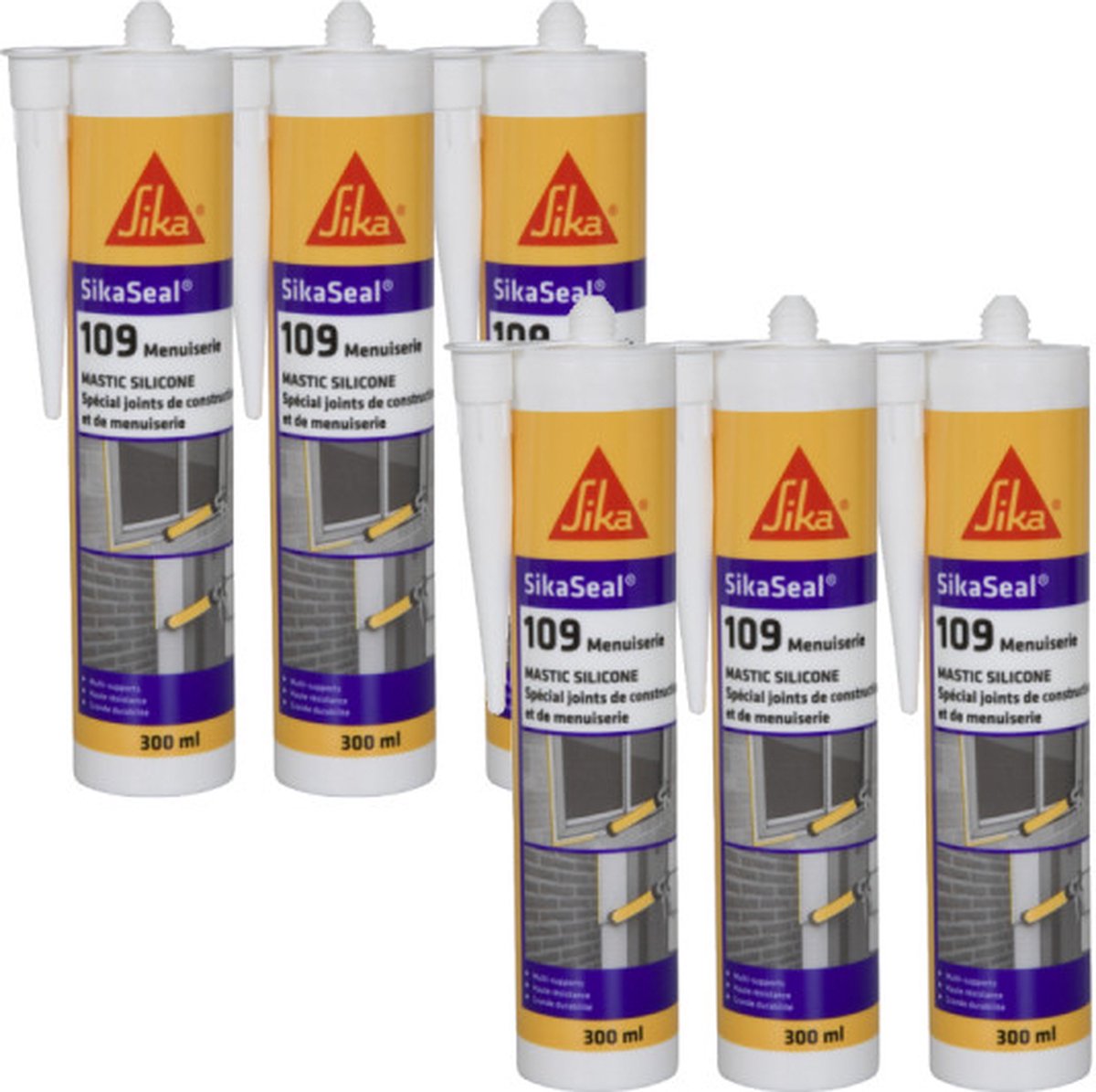 Set van 6 SIKA SikaSeal 109 Silicone Sealants Antraciet 300ml