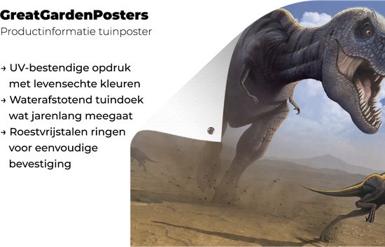 Affiche de jardin Dino - Animaux sauvages - Dessin - Enfants - Garçons - Enfants - 130x90 cm - Décoration murale Extérieur - Affiche de jardin - Toile de jardin - Affiche de clôture - Peinture de jardin