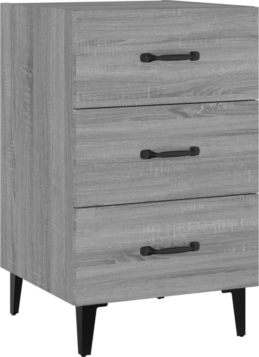 Table de chevet Eloise gris/bois 54x39x28cm 3 tiroirs