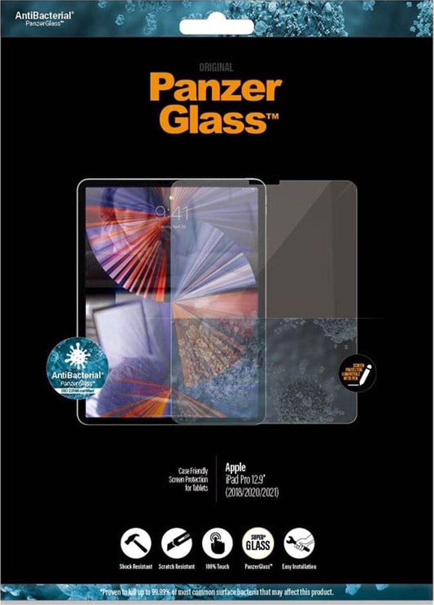 Protecteur en verre trempé antibactérien PanzerGlass pour iPad Pro 12,9  2018/2020/2021