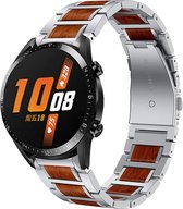 Strap-it Smartwatch bandje 22mm - Luxe houten / stalen horlogeband geschikt voor Huawei Watch GT 2 46mm / GT 3 46mm / GT 3 Pro 46mm / Watch 3 (Pro) / GT 2 Pro - Polar Vantage M / M2 / Grit X - Xiaomi Mi Watch / Xiaomi Watch S1 / Watch 2 Pro - zilver