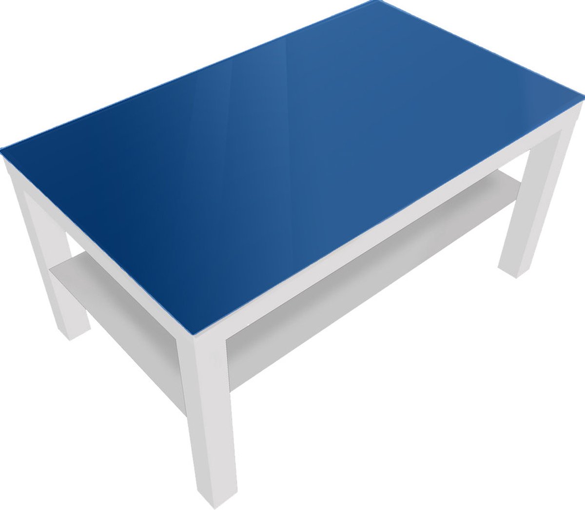 Designglas Salontafel - Glas - Bijzettafel Woonkamer - Koffietafel - Ikea Lack Onderstel - Azuurblauw - 90x55cm