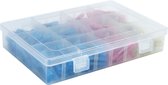 Intirilife doos met 200 krimpconnectoren in 3 MATEN - krimpkous set van 200 stuks met koperen buis (0,8 - 1,0 mm dun) - doos met koperen soldeerhulzen in 3 kleuren