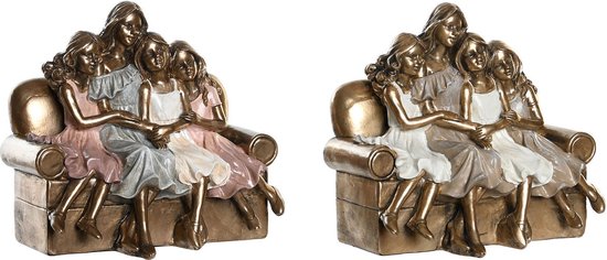 Decoratieve figuren DKD Home Decor 17 x 10,5 x 15,5 cm Roze Gouden Wit (2 Stuks)