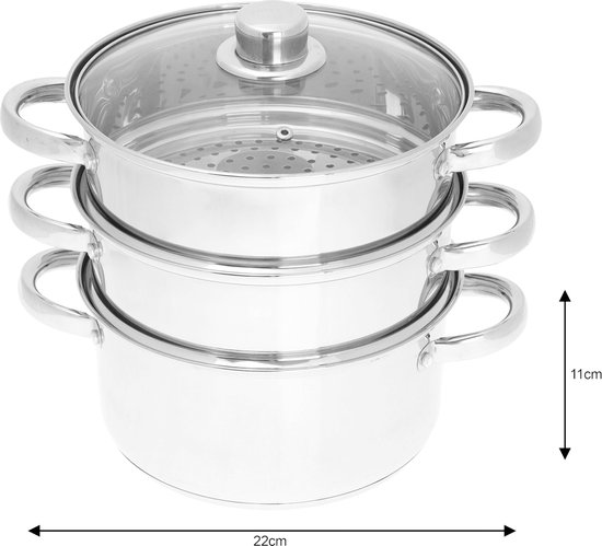 Klausberg Mantowarka stoomkoker 20cm Set Inductie Kookpan Stoomgarer met Glasdeksel (Zilver, 4 Delen