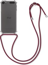 kwmobile Hoesje geschikt voor Apple iPod Touch 6G / 7G (6de en 7de generatie) - Met koord - Siliconen cover in transparant / donkerrood
