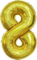 Versiering 8 Jaar Ballon Cijfer 8 Verjaardag Versiering Folie Helium Ballonnen Feest Versiering XL Formaat Glitter Goud - 86 Cm